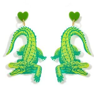 Green Alligator Earrings with Heart Studs